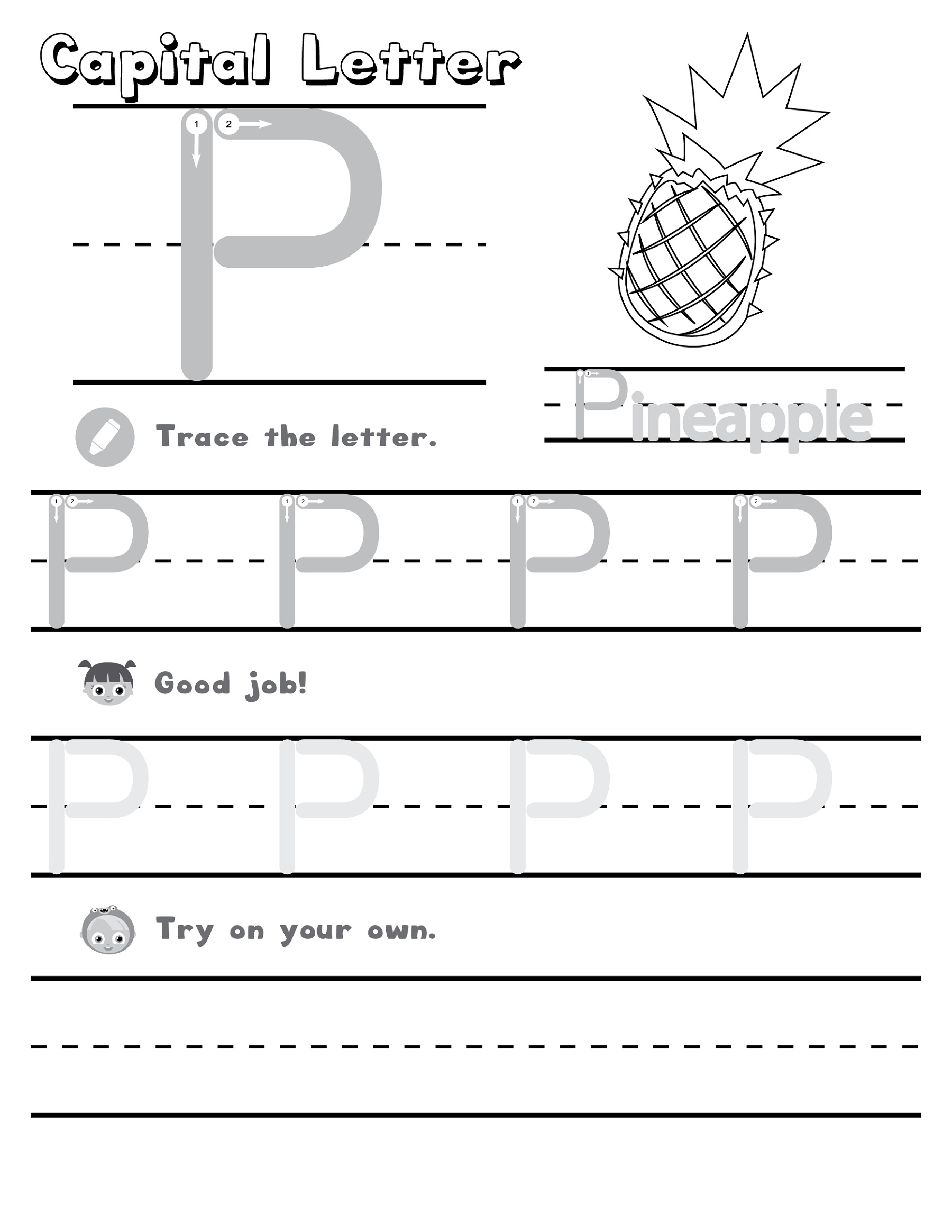 Letter P Worksheets Pineapple