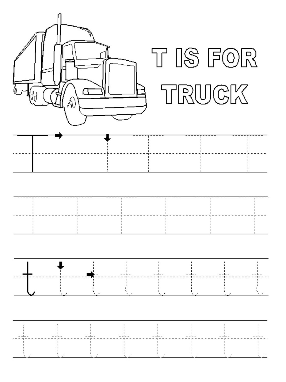 Letter T Worksheets Truck