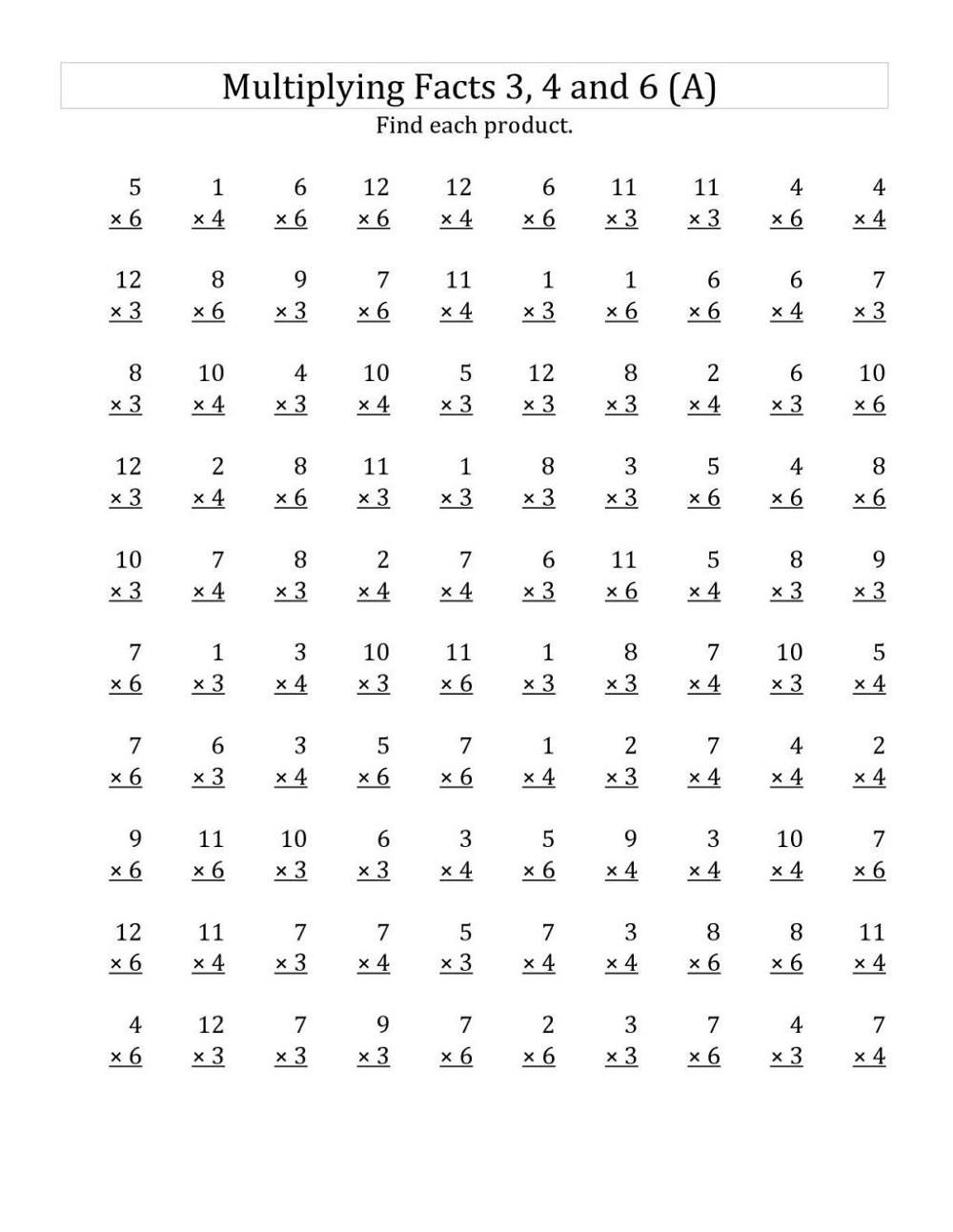 Multiplication Table Worksheet Math