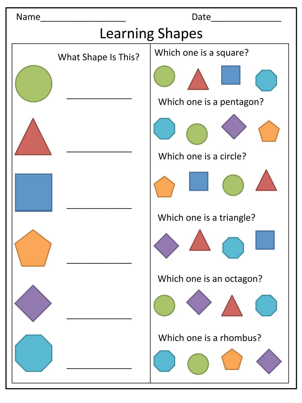 Learning Colors Worksheets Shapes