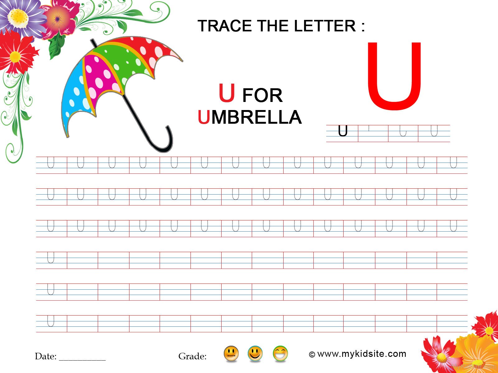 Letter U Worksheets Umbrella