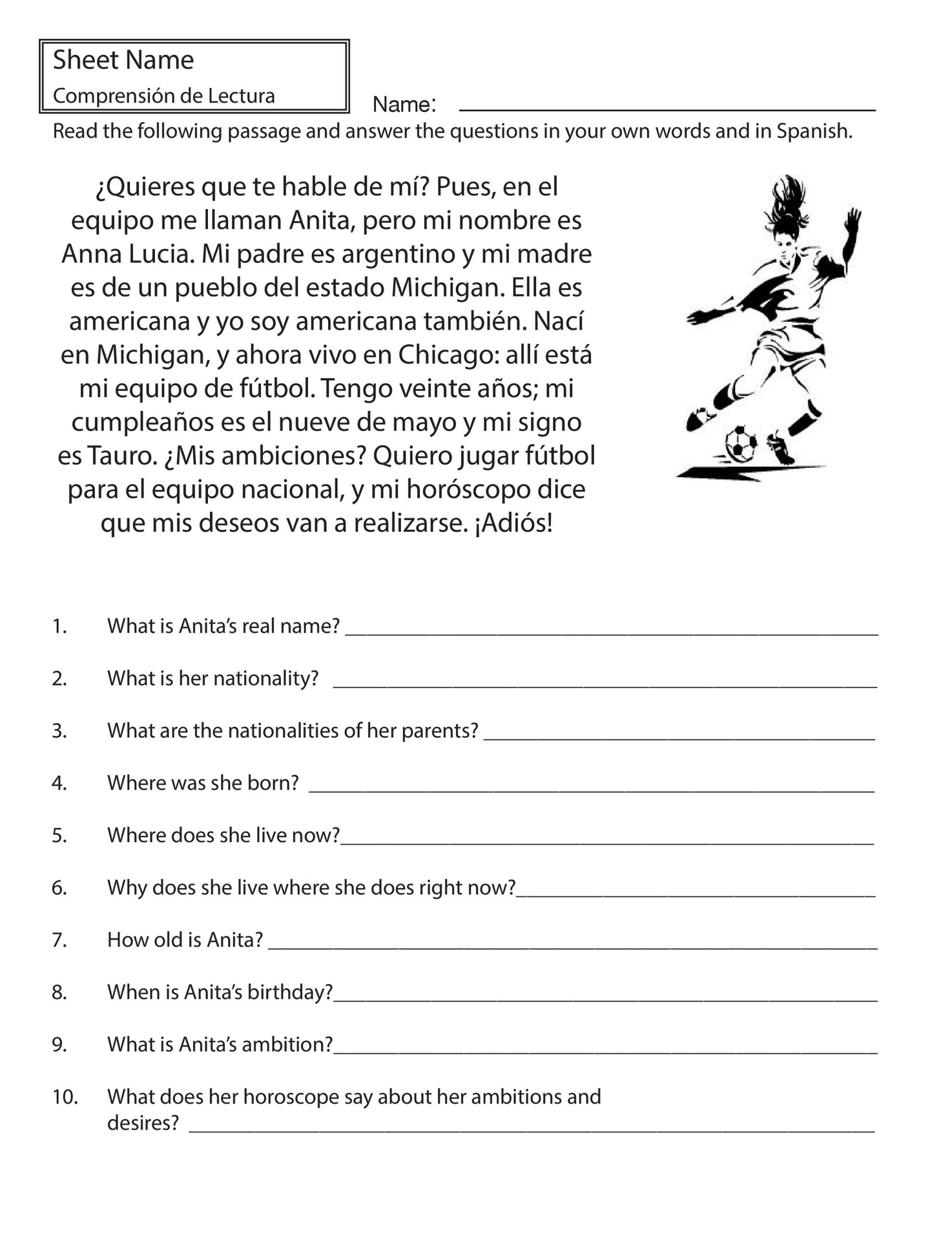 Spanish Worksheets For Beginners Read