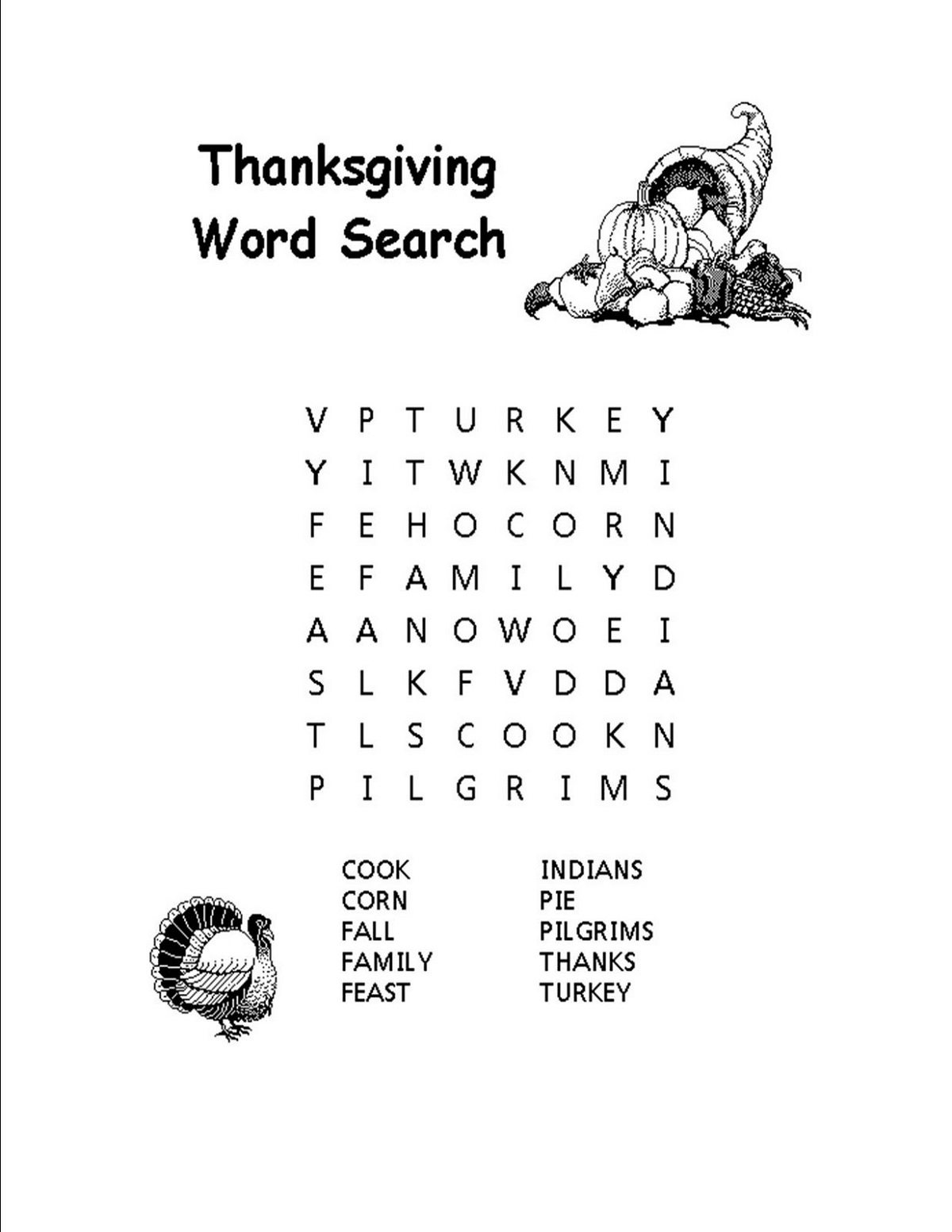 Thanksgiving Word Search Printable Coloring