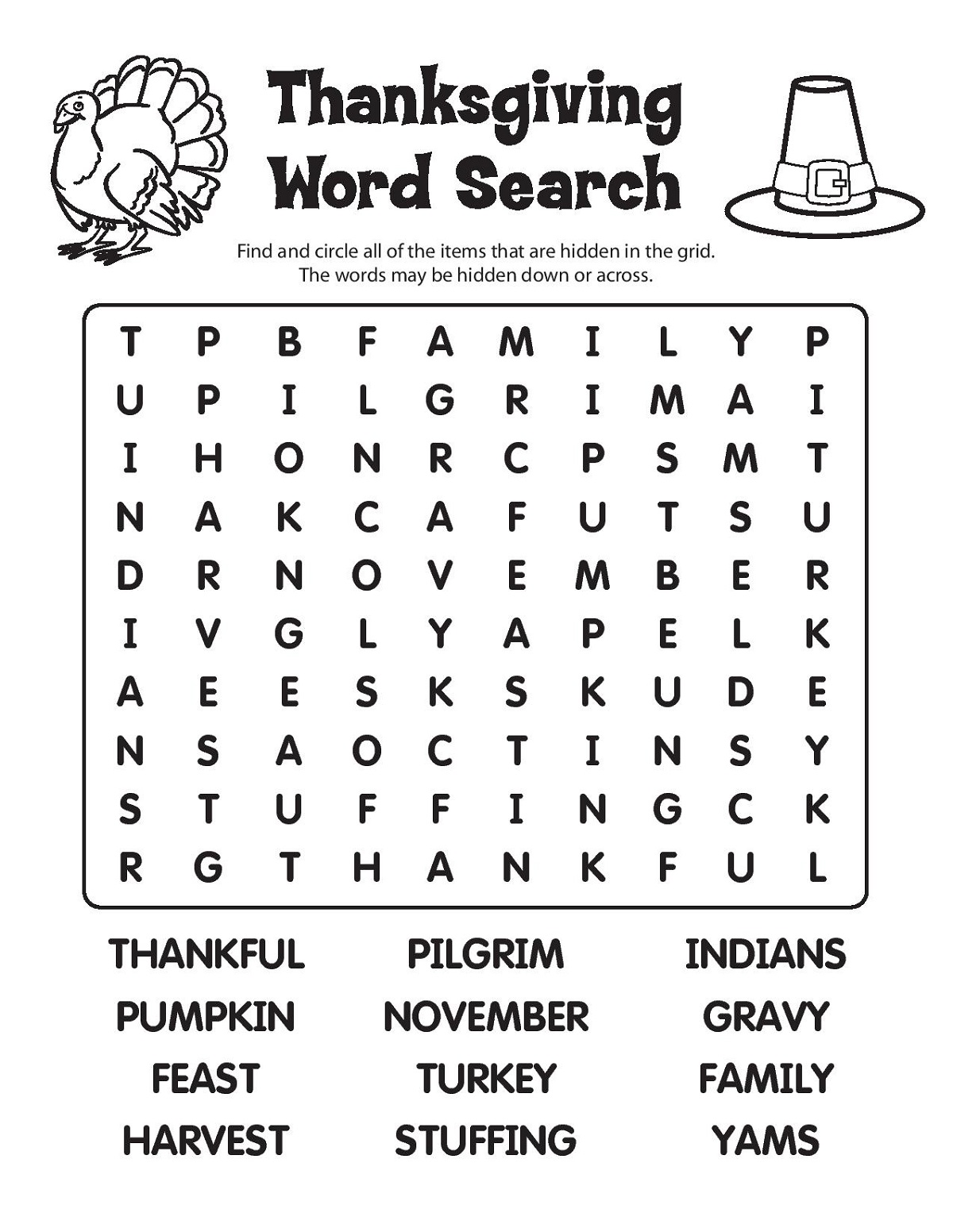 Thanksgiving Word Search Printable Students