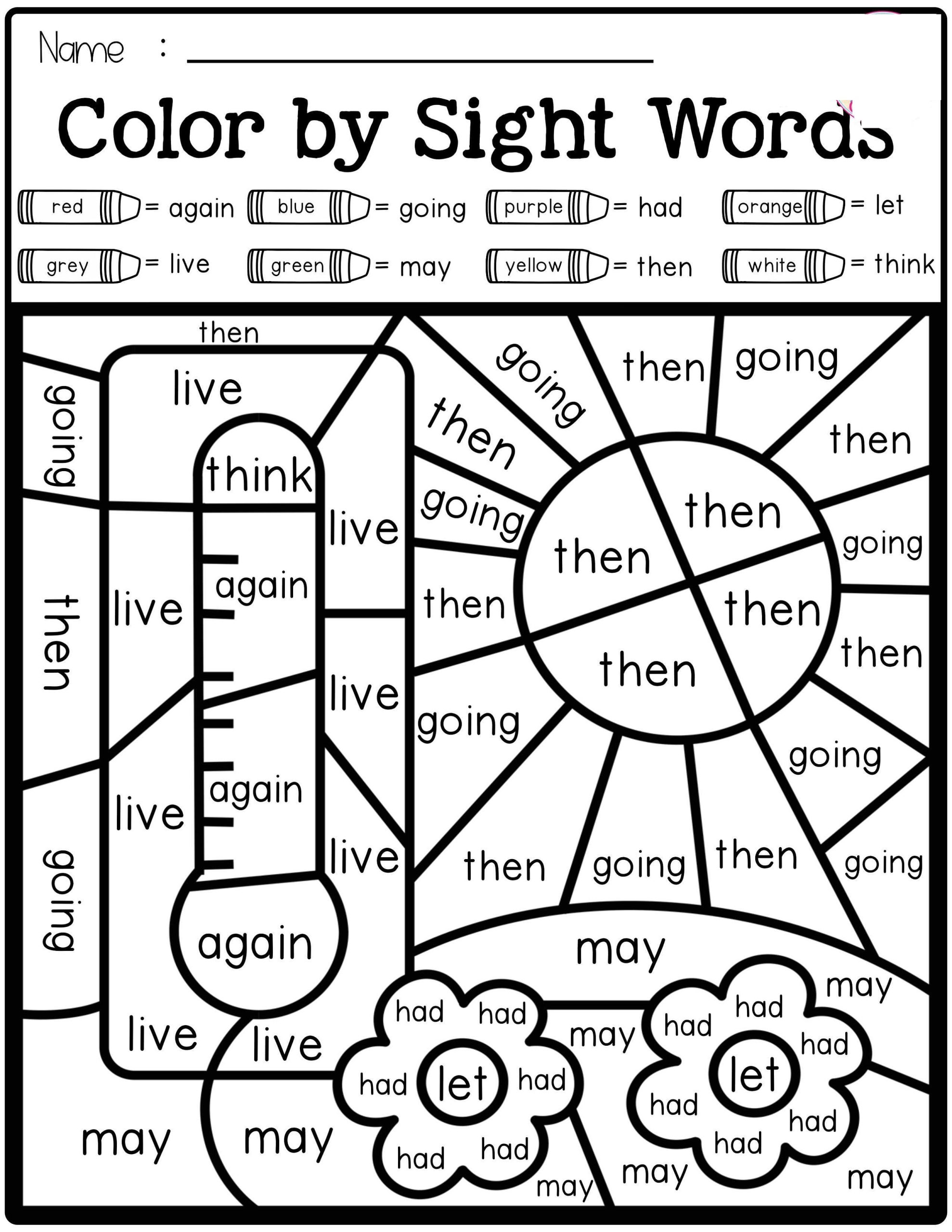 Color Words Worksheets Summer