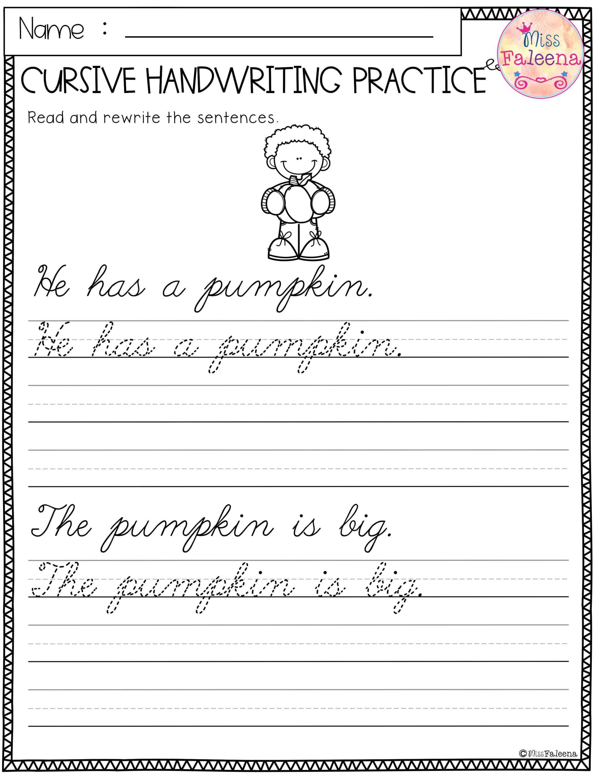 Cursive Writing Worksheets Pumpkin